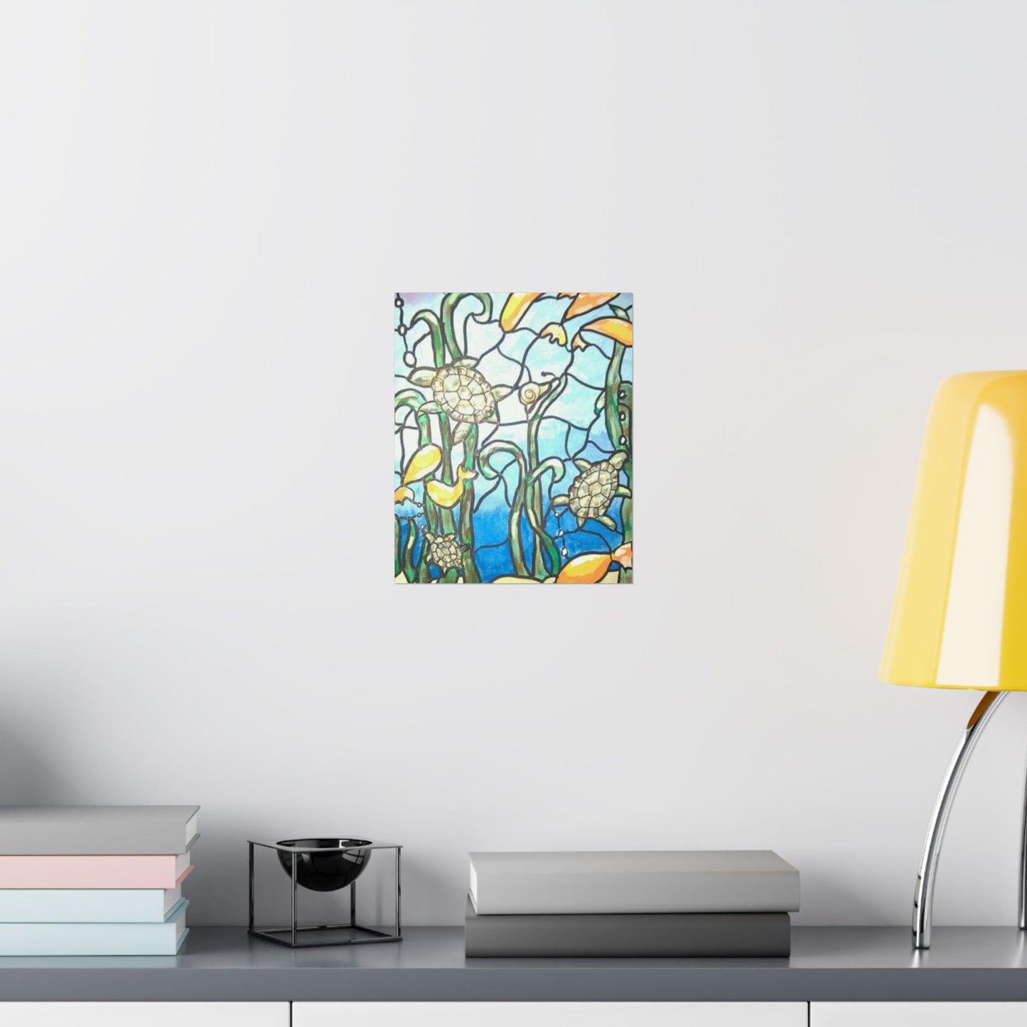 Baby Sea Turtles as Faux Stained Glass Poster