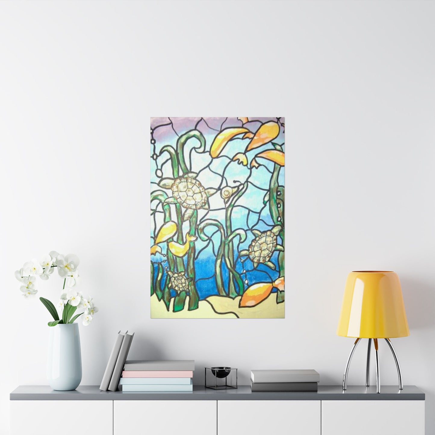 Baby Sea Turtles as Faux Stained Glass Poster