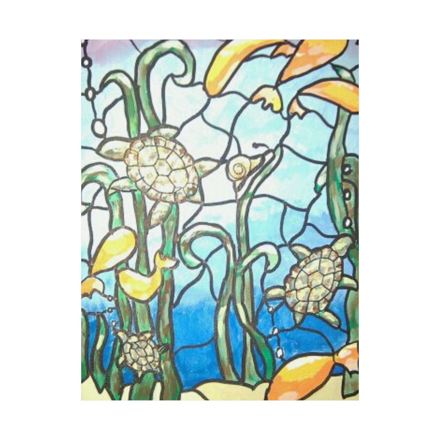 Baby Sea Turtles as Faux Stained Glass Poster