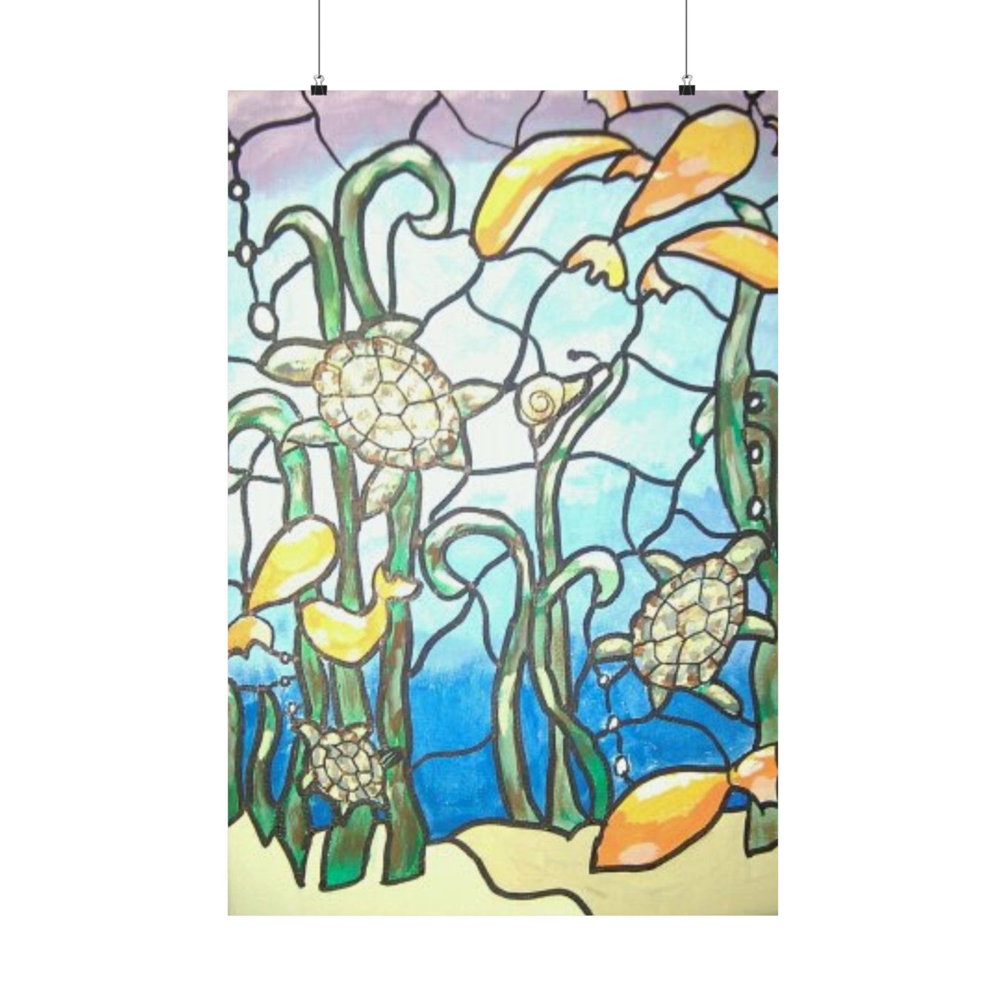 Baby Sea Turtles as Faux Stained Glass Poster