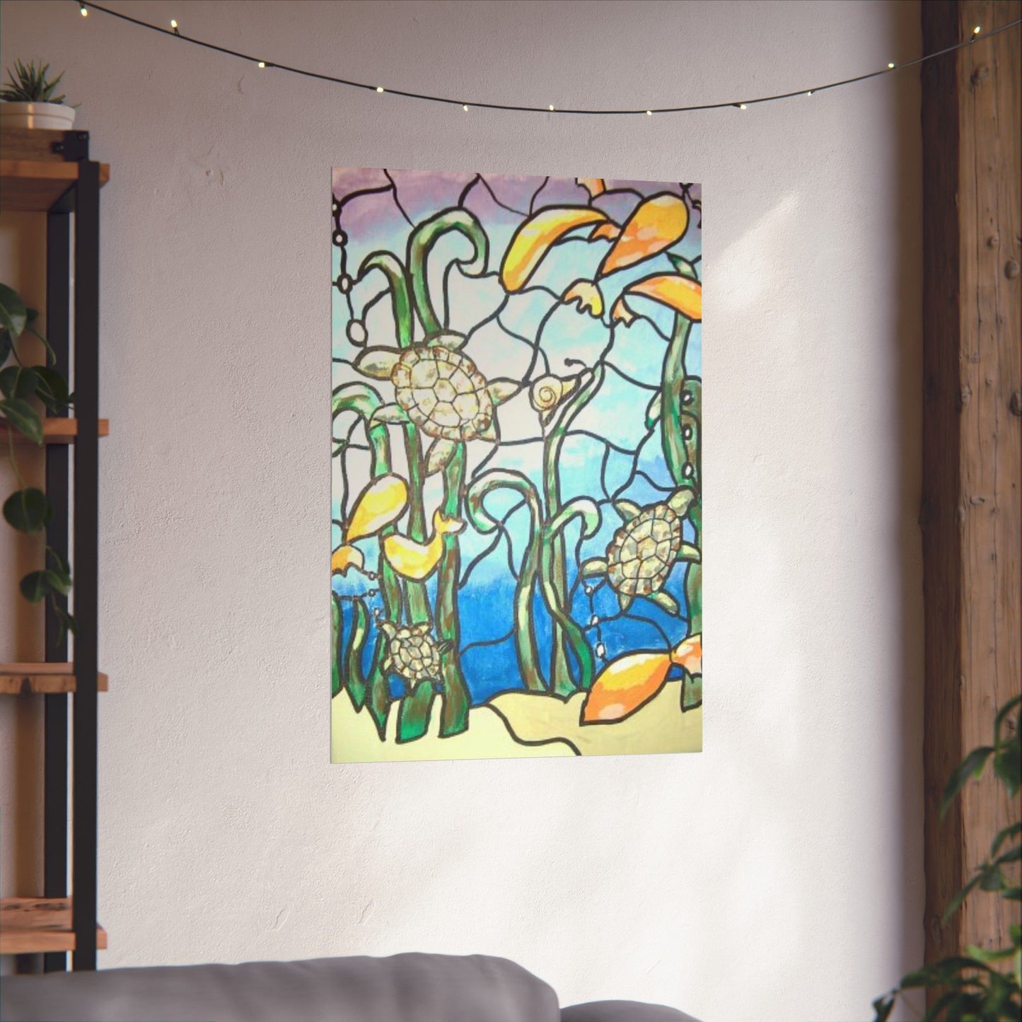 Baby Sea Turtles as Faux Stained Glass Poster