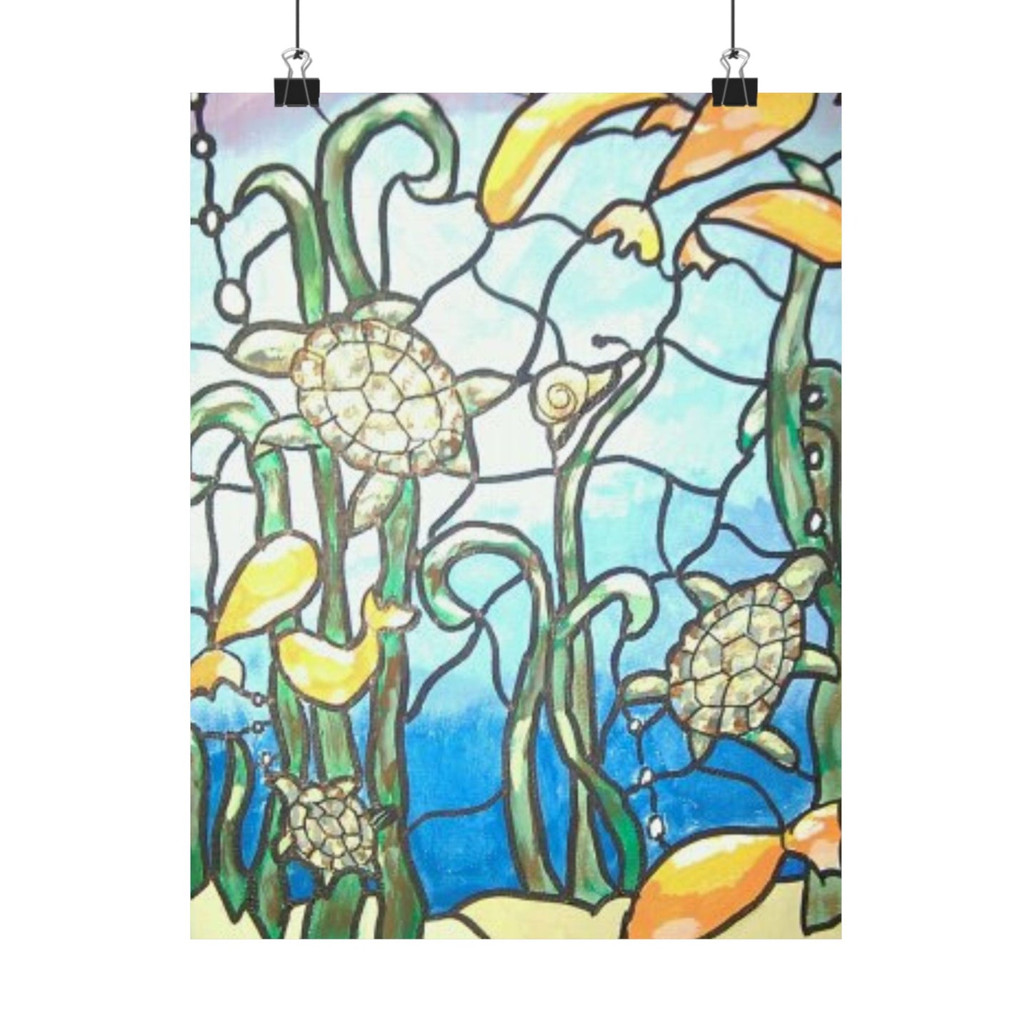 Baby Sea Turtles as Faux Stained Glass Poster