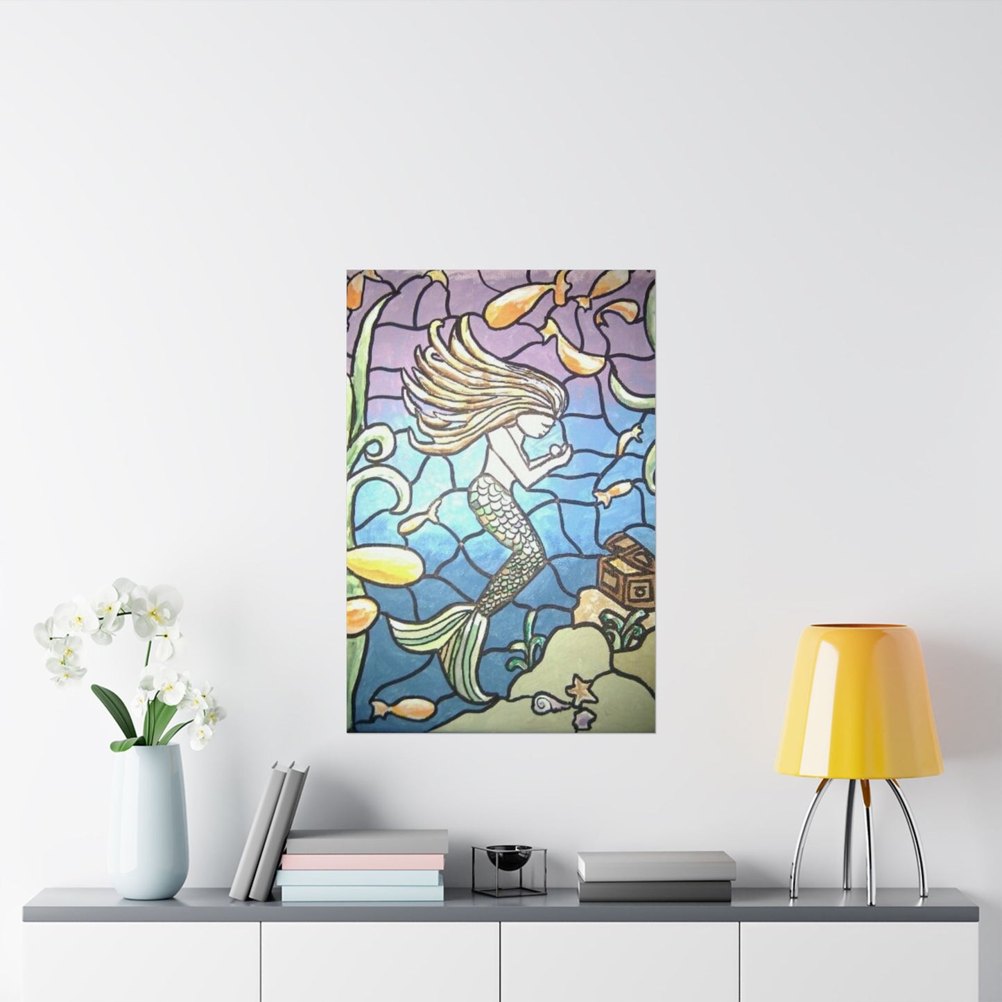 Mermaid Faux Stained Glass Matte Vertical Posters