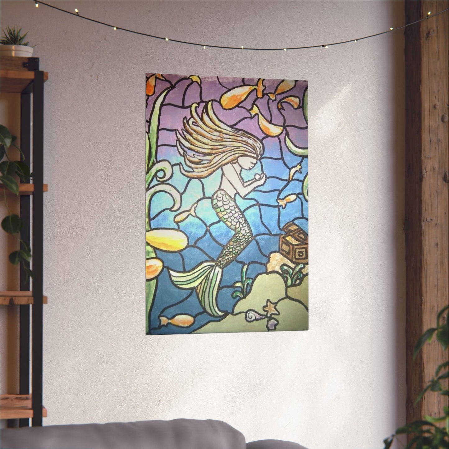 Mermaid Faux Stained Glass Matte Vertical Posters