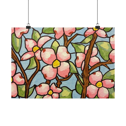 1940s pattern style Pink Dogwood Poster