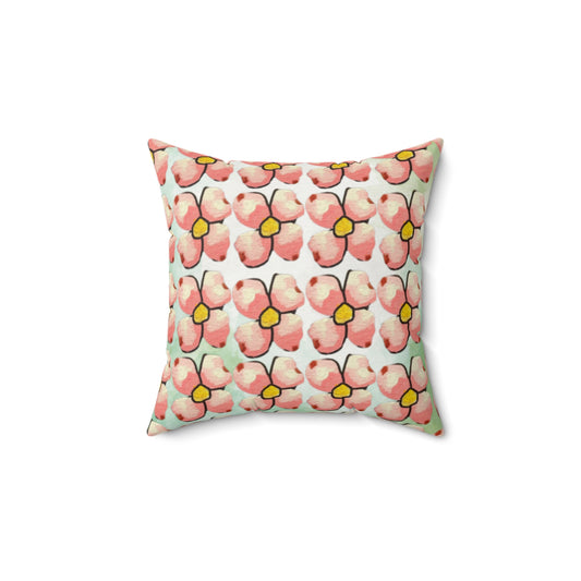 Pink Dogwood Redux Spun Polyester Square Pillow