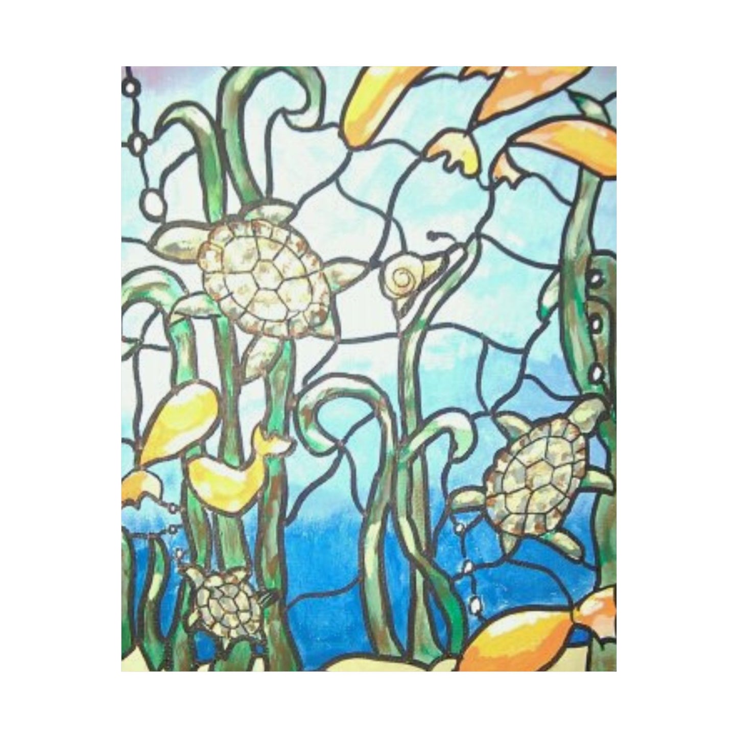 Baby Sea Turtles as Faux Stained Glass Poster